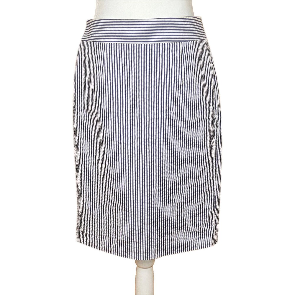 Banana Republic Seersucker Pencil Skirt Size 0 Blue White Stripe Cotton Preppy